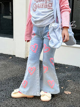 Kids Young Girl Fashion Pink Heart Patterned Flared Jeans